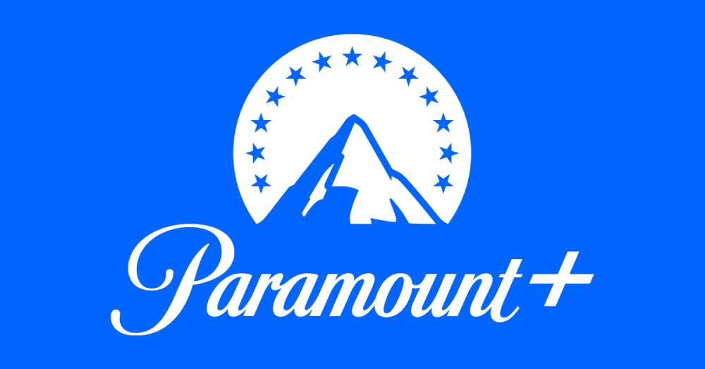The Paramount+ logo features a white mountain with stars against a blue background, showcasing the brand's name in elegant script.